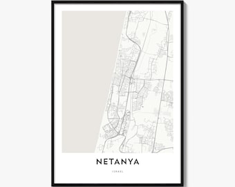 Netanya Map Poster, Minimalist City Print, Israel Wall Art
