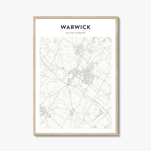 Warwick Map Poster, Warwick Map Print, Warwick Travel Wall Art, Warwick Personalized Map, United Kingdom