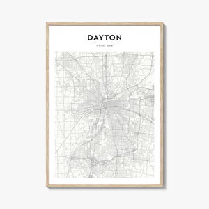 Cartaz do mapa de Dayton, impressão do mapa de Dayton, arte de parede de viagem de Dayton, mapa personalizado de Dayton, Ohio
