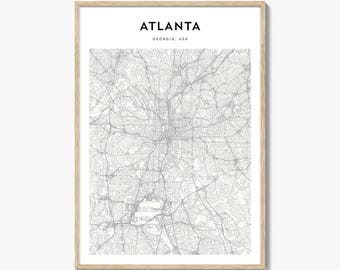 Atlanta Map Print, Georgia Poster, USA Wall Art, ATL Custom Street Decor