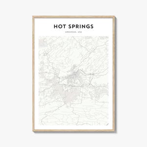 Affiche de carte de sources chaudes, impression de carte de sources chaudes, art mural voyage sources chaudes, carte personnalisée sources chaudes, Arkansas