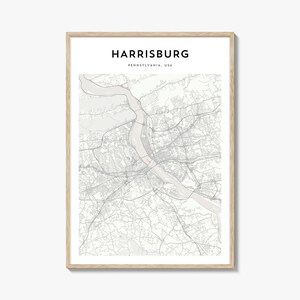 Harrisburg-kaartposter, Harrisburg-kaartafdruk, Harrisburg Travel Wall Art, Harrisburg-gepersonaliseerde kaart, Pennsylvania