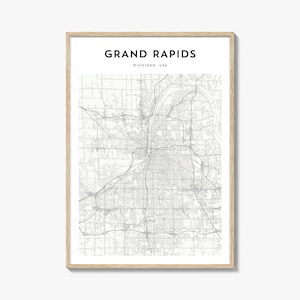Grand Rapids Map Print, Michigan Poster, USA Wall Art, Grand Rapids Custom Street Decor