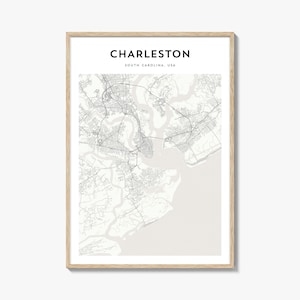 Charleston-kaartposter, Charleston-kaartafdruk, Charleston Travel Wall Art, Charleston Gepersonaliseerde kaart, South Carolina