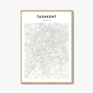 Cartaz do mapa de Tashkent, impressão do mapa de Tashkent, arte de parede de viagem de Tashkent, mapa personalizado de Tashkent, Uzbequistão