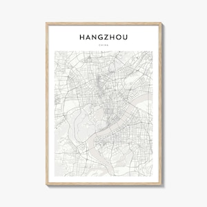 Hangzhou-kaartposter, Hangzhou-kaartafdruk, Hangzhou Travel Wall Art, gepersonaliseerde kaart Hangzhou, China