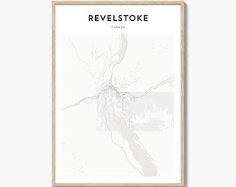 Impresión del mapa de Revelstoke, póster de Canadá, arte mural de Columbia Británica, decoración urbana personalizada de Columbia