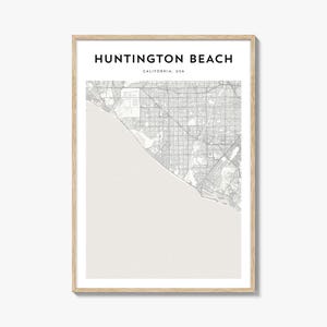 Cartaz do mapa de Huntington Beach, impressão do mapa de Huntington Beach, arte de parede de viagem de Huntington Beach, mapa personalizado de Huntington Beach, Califórnia