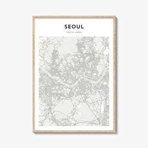 Cartaz do mapa de Seul, impressão do mapa de Seul, arte de parede de viagem de Seul, mapa personalizado de Seul, Coreia do Sul
