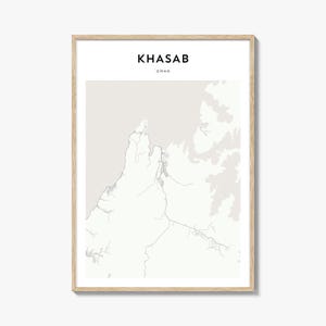 Pôster do mapa de Khasab, impressão de mapa de Khasab, arte de parede de viagem de Khasab, mapa personalizado de Khasab, Omã