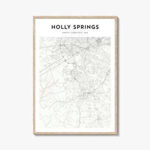Affiche de carte Holly Springs, impression carte Holly Springs, art mural voyage Holly Springs, carte personnalisée Holly Springs, Caroline du Nord