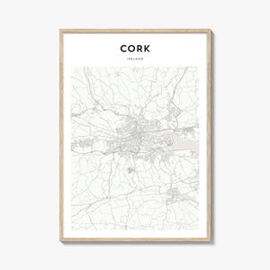 Pôster de mapa de Cork, impressão de mapa de Cork, arte de parede de viagem de Cork, mapa personalizado de Cork, Irlanda