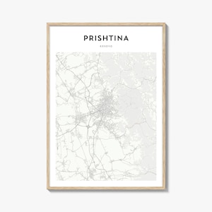 Pôster do mapa de Prishtina, impressão de mapa de Pristina, arte de parede de viagem de Pristina, mapa personalizado de Pristina, Kosovo