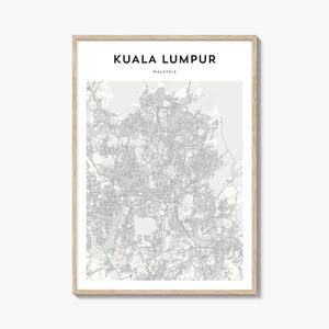 クアラルンプールの地図プリント、マレーシアのポスター、東南アジアのウォールアート、KLのカスタムストリートデコレーション