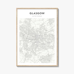 Kaart afdrukken Glasgow, poster Verenigd Koninkrijk, kunst aan de muur Schotland, Glaschu Custom Street Decor