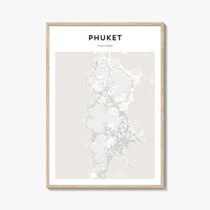 Cartaz do mapa de Phuket, impressão do mapa de Phuket, arte de parede de viagem de Phuket, mapa personalizado de Phuket, Tailândia