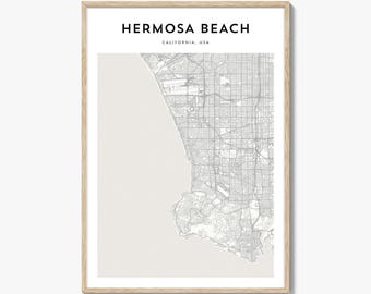 Hermosa Beach kaart poster, Hermosa Beach kaart print, Hermosa Beach reizen kunst aan de muur, Hermosa Beach gepersonaliseerde kaart, Californië