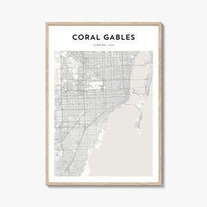 Coral Gables kaartposter, Coral Gables kaartafdruk, Coral Gables Travel Wall Art, Coral Gables gepersonaliseerde kaart, Florida