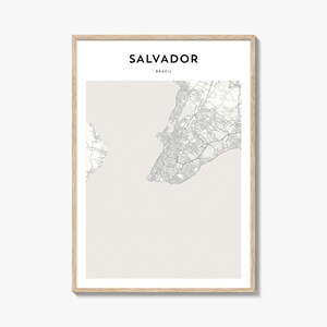 Cartaz do mapa de Salvador, impressão do mapa de Salvador, arte de parede de viagem de Salvador, mapa personalizado de Salvador, Brasil