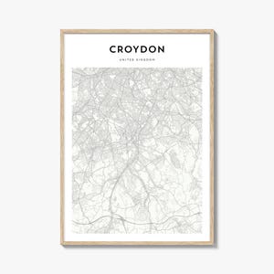 Cartaz do mapa de Croydon, impressão do mapa de Croydon, arte de parede de viagem de Croydon, mapa personalizado de Croydon, Reino Unido