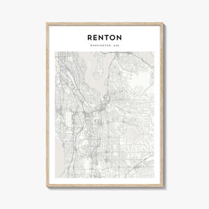 Renton Karte Poster, Renton Karte Druck, Renton Reisewandkunst, Renton personalisierte Karte, Washington