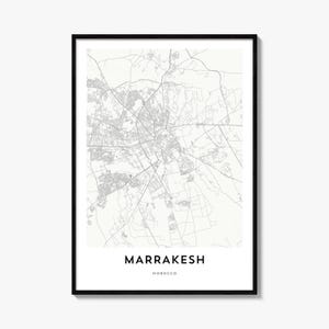 Pôster com mapa de Marrakech, impressão minimalista da cidade, arte de parede do Marrocos