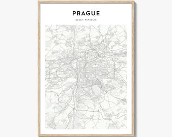 Kaartposter Praag, kaartprint Praag, reizen Praag kunst aan de muur, gepersonaliseerde kaart Praag, Tsjechië