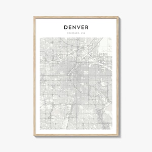 Póster con mapa de Denver, impresión de mapa de Denver, arte mural de viajes de Denver, mapa personalizado de Denver, Colorado