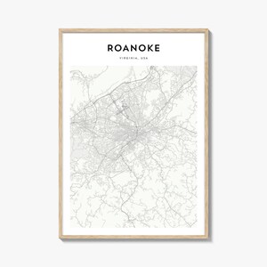 Roanoke Map Poster, Roanoke Map Print, Roanoke Travel Wall Art, Roanoke Personalized Map, Virginia