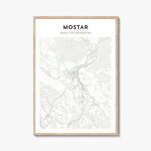 Mostar kaartposter, Mostar kaartafdruk, Mostar reizen kunst aan de muur, Mostar gepersonaliseerde kaart, Bosnië en Herzegovina
