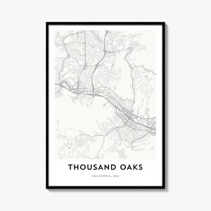 Thousand Oaks Map Poster, Minimalist City Print, Street Wall Art, Travel Decor