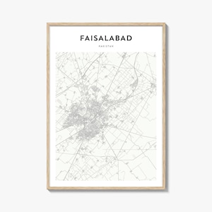 Faisalabad Map Poster, Faisalabad Map Print, Faisalabad Travel Wall Art, Faisalabad Personalized Map, Pakistan