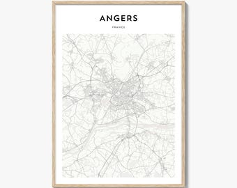 Angers Map Poster, Angers Map Print, Angers Travel Wall Art, Angers Personalized Map, France