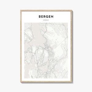 Bergen kaartposter, Bergen kaart print, Bergen reizen kunst aan de muur, Bergen gepersonaliseerde kaart, Noorwegen