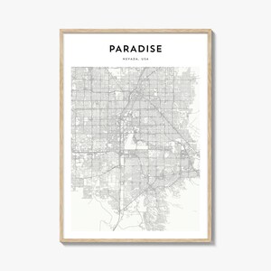 Paradise Map Poster, Paradise Map Print, Paradise Travel Wall Art, Paradise Personalized Map, Nevada