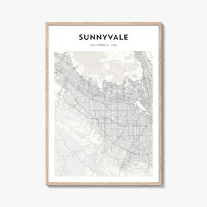 Cartaz do mapa de Sunnyvale, impressão do mapa de Sunnyvale, arte de parede de viagem de Sunnyvale, mapa personalizado de Sunnyvale, Califórnia