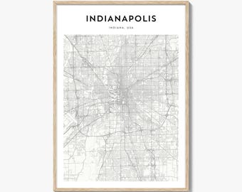 Impresión del mapa de Indianápolis, póster de Indiana, arte mural de EE. UU., decoración callejera personalizada del estado de Indiana