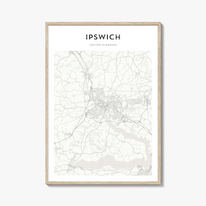Ipswich Karte Poster, Ipswich Karte Druck, Ipswich Reisewandkunst, Ipswich personalisierte Karte, Vereinigtes Königreich