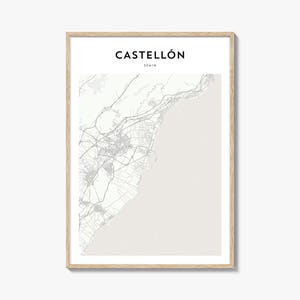 Cartel del mapa de Castellón, Impresión de mapas de Castellón, Arte de pared de viaje de Castellón, Mapa personalizado de Castellón, España
