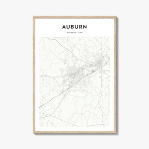 Cartaz do mapa de Auburn Alabama, impressão do mapa de Auburn, arte de parede de viagem de Auburn, mapa personalizado de Auburn,