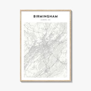 Kaartposter Birmingham Alabama, kaartprint Birmingham, reizen muurkunst Birmingham, gepersonaliseerde kaart Birmingham,