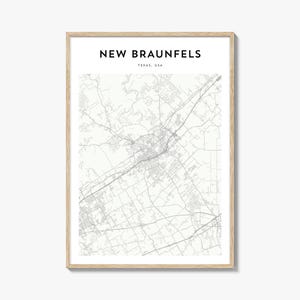 Nouvelle affiche de carte Braunfels, impression de carte New Braunfels, art mural voyage New Braunfels, carte personnalisée New Braunfels, Texas