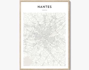 Nantes Map Poster, Nantes Map Print, Nantes Travel Wall Art, Nantes Personalized Map, France