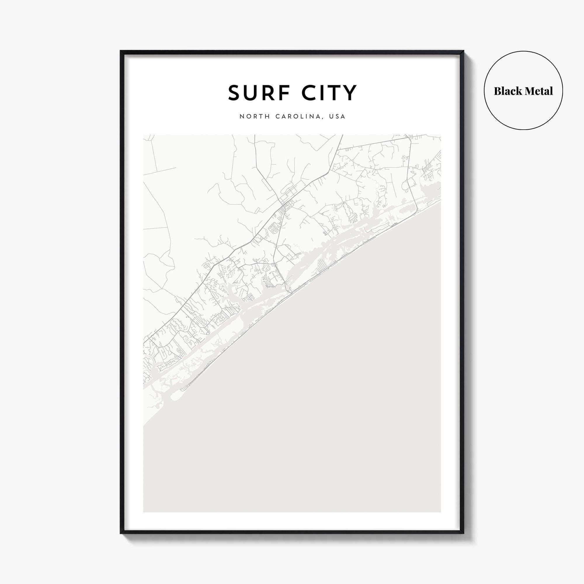 Surf City Map Print, North Carolina Poster, USA Wall Art, Topsail
