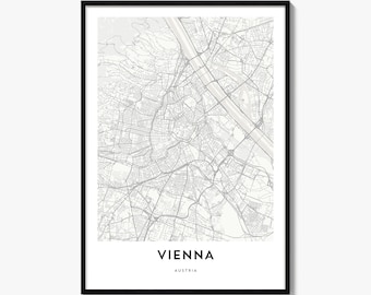 Vienna Map Poster, Minimalist City Print, Austria Wall Art