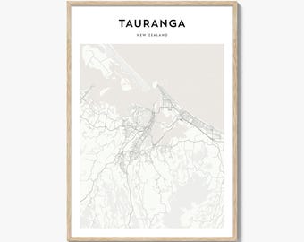 Impresión del mapa de Tauranga, póster de Nueva Zelanda, arte mural de kiwis, decoración urbana personalizada de Aotearoa
