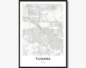 Tijuana Map Poster, Minimalist City Print, Mexico Wall Art