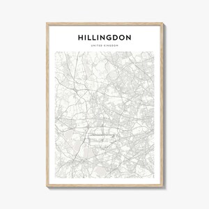 Cartaz do mapa de Hillingdon, impressão do mapa de Hillingdon, arte de parede de viagem de Hillingdon, mapa personalizado de Hillingdon, Reino Unido