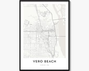 Vero Beach Map Poster, Minimalist City Print, Florida Wall Art