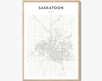 Impresión del mapa de Saskatoon, póster de Canadá, arte mural de Saskatchewan, decoración urbana personalizada de Toon Town